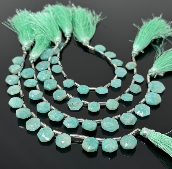11Pcs Natural Amazonite Gemstone Beads, Faceted Hexagon Shape Peruvian Amazonite Beads, Wholesale Bulk Beads, 8mm - 11mm