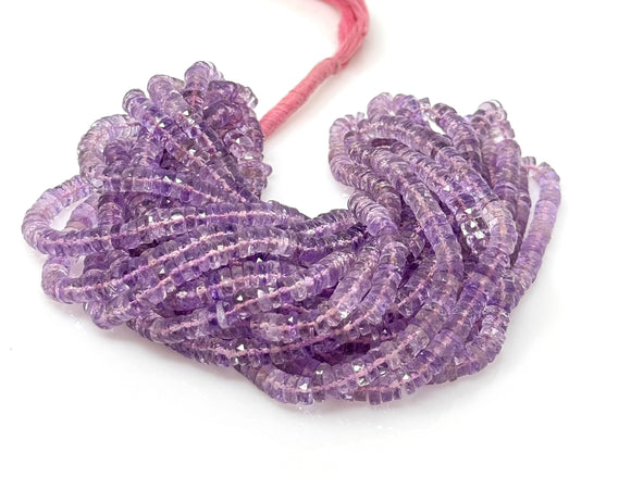 16” Amethyst Faceted Heishi Beads, African Amethyst Tyre Shape Beads, Spiritual Healing Crystal February Birthstone Beads, 6mm - 6.5mm