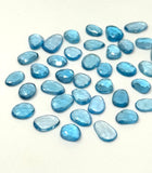 6Pcs Swiss Blue Topaz Rosecut Cabochons, Loose Gemstones, Blue Topaz Rose Cuts, 8x7mm - 12x9mm