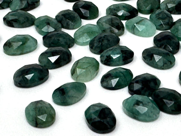 10Pcs Natural Emerald Rose Cut Cabochons, Loose Gemstones, Ring Stones, 9x7mm - 10x7.5mm