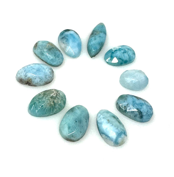 10 Pcs Natural Larimar Rosecut Cabochons, Loose Gemstones, Larimar Rose Cuts, 11.5x7mm - 19x9.5mm