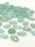 9Pcs / 10 Pcs Aqua Chalcedony Rosecut Cabochons, Loose Gemstones, Aqua Chalcedony Rose Cuts, 10x8mm - 17x15mm