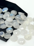 7Pcs / 10 Pcs Natural Rainbow Moonstone Rosecuts, Round Shape Moonstone Faceted Rose Cuts, Loose Gemstone Ring Stones, 9mm - 10mm