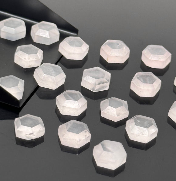 10 Pcs / 13 Pcs Natural Rose Quartz Rosecuts Cabochons, Loose Gemstones, Rose Quartz Rose Cuts, Ring Stones , 8mm - 8.5mm