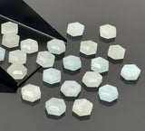 10 Pcs/ 13 Pcs Natural Aquamarine Rose Cut Cabochons, Loose Gemstones, Aquamarine Rosecuts Ring Stones Hexagon Shape , 8mm - 8.5mm