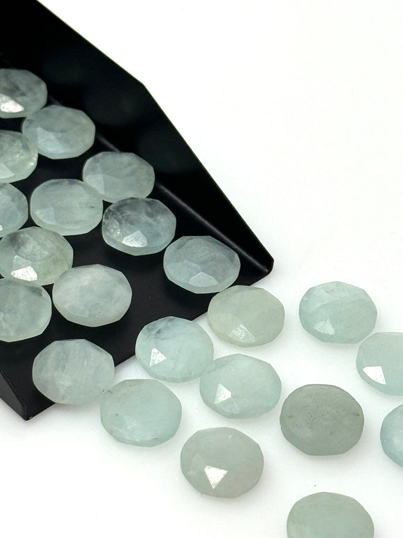 Natural Aquamarine Rose Cut Cabochons, Loose Gemstones, Aquamarine Rosecut Ring Stones, Tablet Cut Aquamarine , 10mm, 7 Pcs