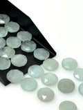 7 Pcs Natural Aquamarine Rose Cut Cabochons, Loose Gemstones, Aquamarine Rosecuts Ring Stones Round Shape Tablet Cut, 10mm