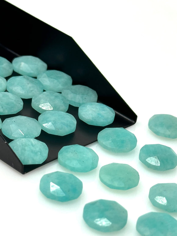 9 Pcs / 10 Pcs Natural Amazonite Rosecut Cabochons, Loose Gemstones, Amazonite Tablet Cut Rose Cuts, Peruvian Amazonite Ring Stones, 10mm