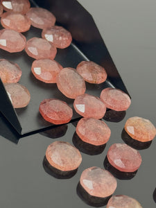 10mm Strawberry Quartz Rosecut Cabochons, Loose Gemstones, Strawberry Quartz Briolette Tablet Cut Rose Cuts Ring Stones