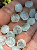 Natural Aquamarine Rose Cut Cabochons, Loose Gemstones, Aquamarine Rosecut Ring Stones, Tablet Cut Aquamarine , 10mm, 7 Pcs