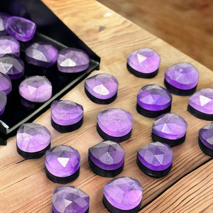 7 Pcs Natural Amethyst Rose Cut Loose Gemstones Cabochons, Amethyst Rosecut Ring Stone Bulk Wholesale DIY Jewelry Making Supplies, 10mm