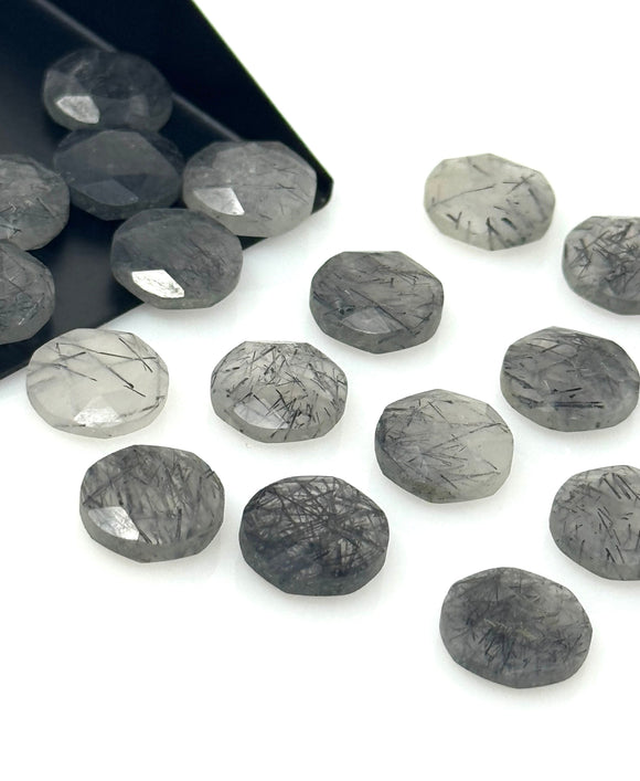 5 Pcs Natural Black Rutile Rose Cut Cabochons, Loose Gemstones, Briolette Ring Stones, 10mm