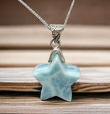 Larimar Star Pendant Necklace , Sterling Silver Larimar Necklace, Bohemian Jewelry, Natural Dominican Republic Larimar Pendant Necklace