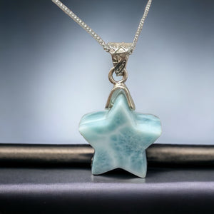 Larimar Star Pendant Necklace , Sterling Silver Larimar Necklace, Bohemian Jewelry, Natural Dominican Republic Larimar Pendant Necklace