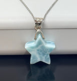 Larimar Star Pendant Necklace , Sterling Silver Larimar Necklace, Bohemian Jewelry, Natural Dominican Republic Larimar Pendant Necklace