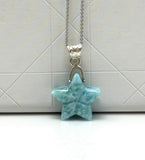 Larimar Star Pendant Necklace , Sterling Silver Hand Carved Larimar Necklace, Bohemian Jewelry, Natural Dominican Republic Larimar Pendant