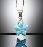 Rare Larimar Star Pendant Necklace , Natural Dominican Republic Hand Carved Larimar Sterling Silver Pendant , Bohemian Jewelry Gifts for Her