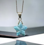 Rare Larimar Star Pendant Necklace , Natural Dominican Republic Hand Carved Larimar Sterling Silver Pendant , Bohemian Jewelry Gifts for Her