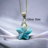 Rare Larimar Star Pendant Necklace , Natural Dominican Republic Hand Carved Larimar Sterling Silver Pendant , Bohemian Jewelry Gifts for Her