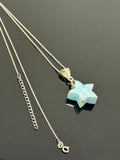 Reversible Larimar Star Pendant Necklace, Hand Carved Silver Larimar Necklace, Bohemian Jewelry, Natural Dominican Republic Larimar Pendant