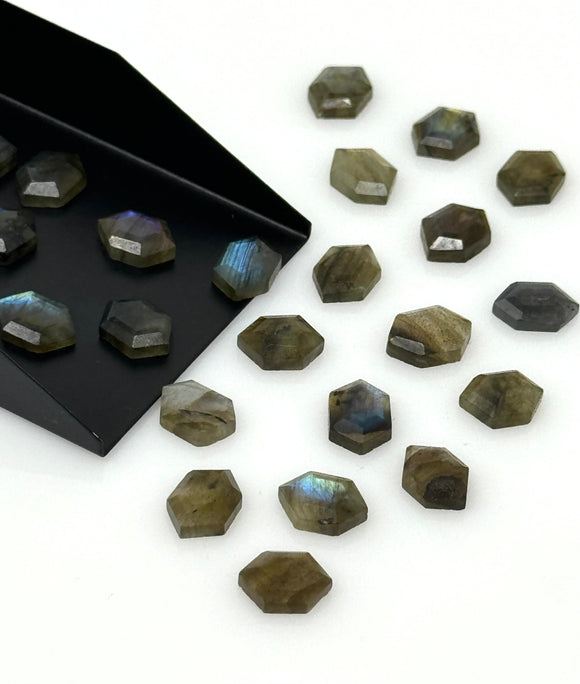 8 Pcs Natural Labradorite Rosecut Loose Gemstones Cabochons, Bulk Labradorite Rose Cut Ring Stones Wholesale DIY Jewelry Making, 10x7mm