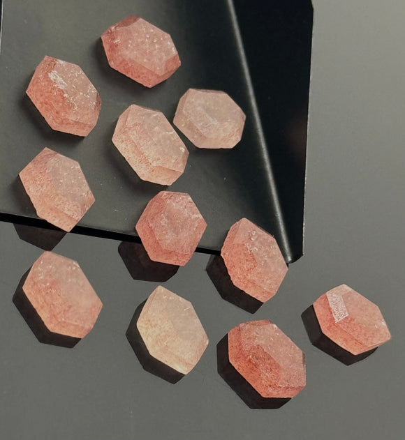 11 Strawberry Quartz Rosecut Cabochons Loose Gemstones, Strawberry Quartz Rose Cuts Ring Stones Bulk Wholesale DIY Jewelry Making Supplies