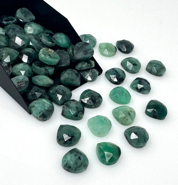 10Pcs/12Pcs Emerald Rosecut Loose Gemstone Cabochons , Natural Emerald Ring Stones Bulk Wholesale DIY Jewelry Making Supplies, 10mm