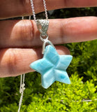 Larimar Star Pendant Necklace , Sterling Silver Hand Carved Larimar Necklace, Bohemian Jewelry, Natural Dominican Republic Larimar Pendant