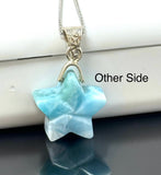 Larimar Star Pendant Necklace , Sterling Silver Hand Carved Larimar Necklace, Bohemian Jewelry, Natural Dominican Republic Larimar Pendant