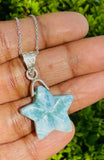 Larimar Star Pendant Necklace , Sterling Silver Hand Carved Larimar Necklace, Bohemian Jewelry, Natural Dominican Republic Larimar Pendant