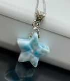 Rare Larimar Star Pendant Necklace , Natural Dominican Republic Hand Carved Larimar Necklace, Bohemian Silver Jewelry Gifts for Her