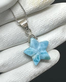 Rare Larimar Star Pendant Necklace , Natural Dominican Republic Hand Carved Larimar Sterling Silver Pendant , Bohemian Jewelry Gifts for Her