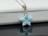 Reversible Larimar Star Pendant Necklace, Hand Carved Silver Larimar Necklace, Bohemian Jewelry, Natural Dominican Republic Larimar Pendant