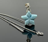 Reversible Larimar Star Pendant Necklace, Hand Carved Silver Larimar Necklace, Bohemian Jewelry, Natural Dominican Republic Larimar Pendant