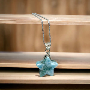 Larimar Star Pendant Necklace , Sterling Silver Hand Carved Larimar Necklace, Bohemian Jewelry, Natural Dominican Republic Larimar Pendant