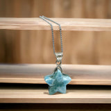 Larimar Star Pendant Necklace , Sterling Silver Hand Carved Larimar Necklace, Bohemian Jewelry, Natural Dominican Republic Larimar Pendant
