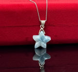 Larimar Star Necklace , Sterling Silver Hand Carved Larimar Pendant Necklace, Bohemian Jewelry, Natural Dominican Republic Larimar Pendant