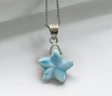 Larimar Star Necklace , Sterling Silver Hand Carved Larimar Pendant Necklace, Bohemian Jewelry, Natural Dominican Republic Larimar Pendant