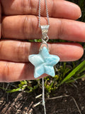 Larimar Star Necklace , Sterling Silver Hand Carved Larimar Pendant Necklace, Bohemian Jewelry, Natural Dominican Republic Larimar Pendant