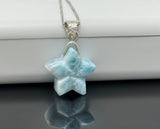 Larimar Star Necklace , Sterling Silver Hand Carved Larimar Pendant Necklace, Bohemian Jewelry, Natural Dominican Republic Larimar Pendant