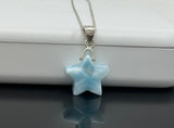 Larimar Star Necklace , Sterling Silver Hand Carved Larimar Pendant Necklace, Bohemian Jewelry, Natural Dominican Republic Larimar Pendant