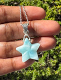 Larimar Star Necklace , Sterling Silver Hand Carved Larimar Pendant Necklace, Bohemian Jewelry, Natural Dominican Republic Larimar Pendant