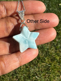 Larimar Star Necklace , Sterling Silver Hand Carved Larimar Pendant Necklace, Bohemian Jewelry, Natural Dominican Republic Larimar Pendant