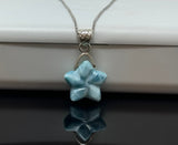 Larimar Star Necklace , Sterling Silver Hand Carved Larimar Pendant Necklace, Bohemian Jewelry, Natural Dominican Republic Larimar Pendant