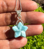 Larimar Star Necklace , Sterling Silver Hand Carved Larimar Pendant Necklace, Bohemian Jewelry, Natural Dominican Republic Larimar Pendant