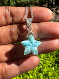 Larimar Star Necklace , Sterling Silver Hand Carved Larimar Pendant Necklace, Bohemian Jewelry, Natural Dominican Republic Larimar Pendant