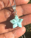 Larimar Star Necklace , Sterling Silver Hand Carved Larimar Pendant Necklace, Bohemian Jewelry, Natural Dominican Republic Larimar Pendant