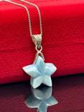 Natural Dominican Republic Larimar Star Pendant Necklace , Sterling Silver Hand Carved Larimar Necklace, Bohemian Jewelry Gift for Her