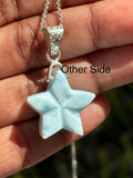 Natural Dominican Republic Larimar Star Pendant Necklace , Sterling Silver Hand Carved Larimar Necklace, Bohemian Jewelry Gift for Her