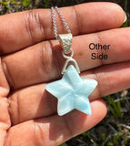 Larimar Star Necklace , Sterling Silver Hand Carved Larimar Pendant Necklace, Bohemian Jewelry, Natural Dominican Republic Larimar Pendant